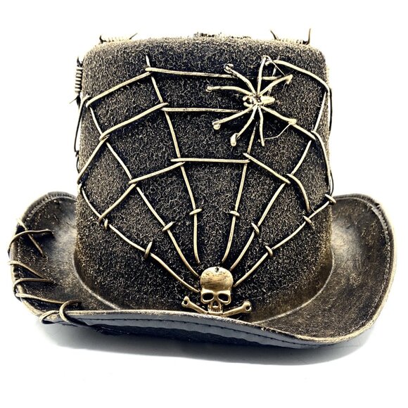 Steampunk Top Hat Metallic Scientist Time Traveler Halloween Costume Cosplay Hat - Picture 2 of 5
